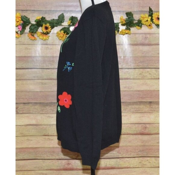 Alfred Dunner XL Black Pullover Crewneck Sweater Embroidered Flowers Long Sleeve - Picture 5 of 9